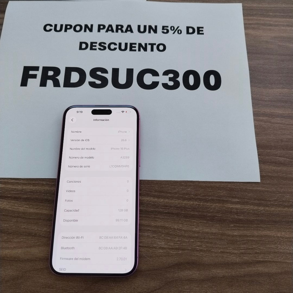 CELULAR APPLE IPHONE 16 PLUS A3289 (2024) 128 GB 8 GB RAM (SEMINUEVO)