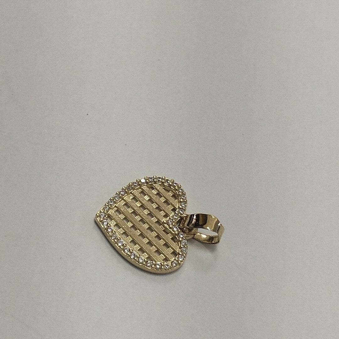 DIJE TEJIDO CORAZON CON CERCO DE CIRCONIAS 14K 1.2 GR (NUEVO)