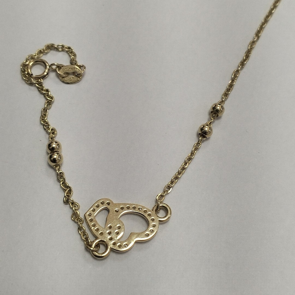 PULSERA TEJIDO ESPECIAL CORAZONES CON CIRCONIAS 14K 18 CM 2.3 GR (NUEVO)