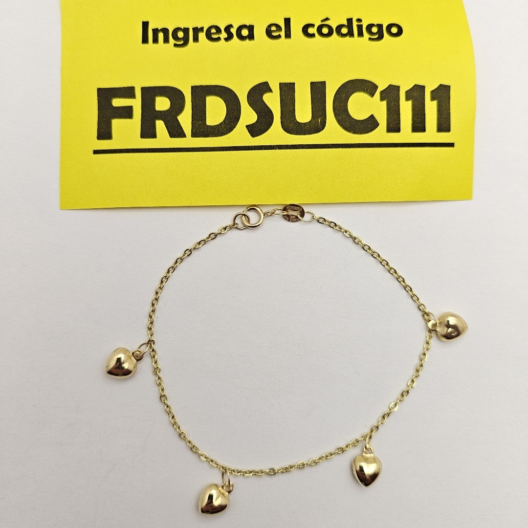 PULSERA ESP CON FIG CORAZONES 14K 18 CM 1.8 GR (NUEVO)