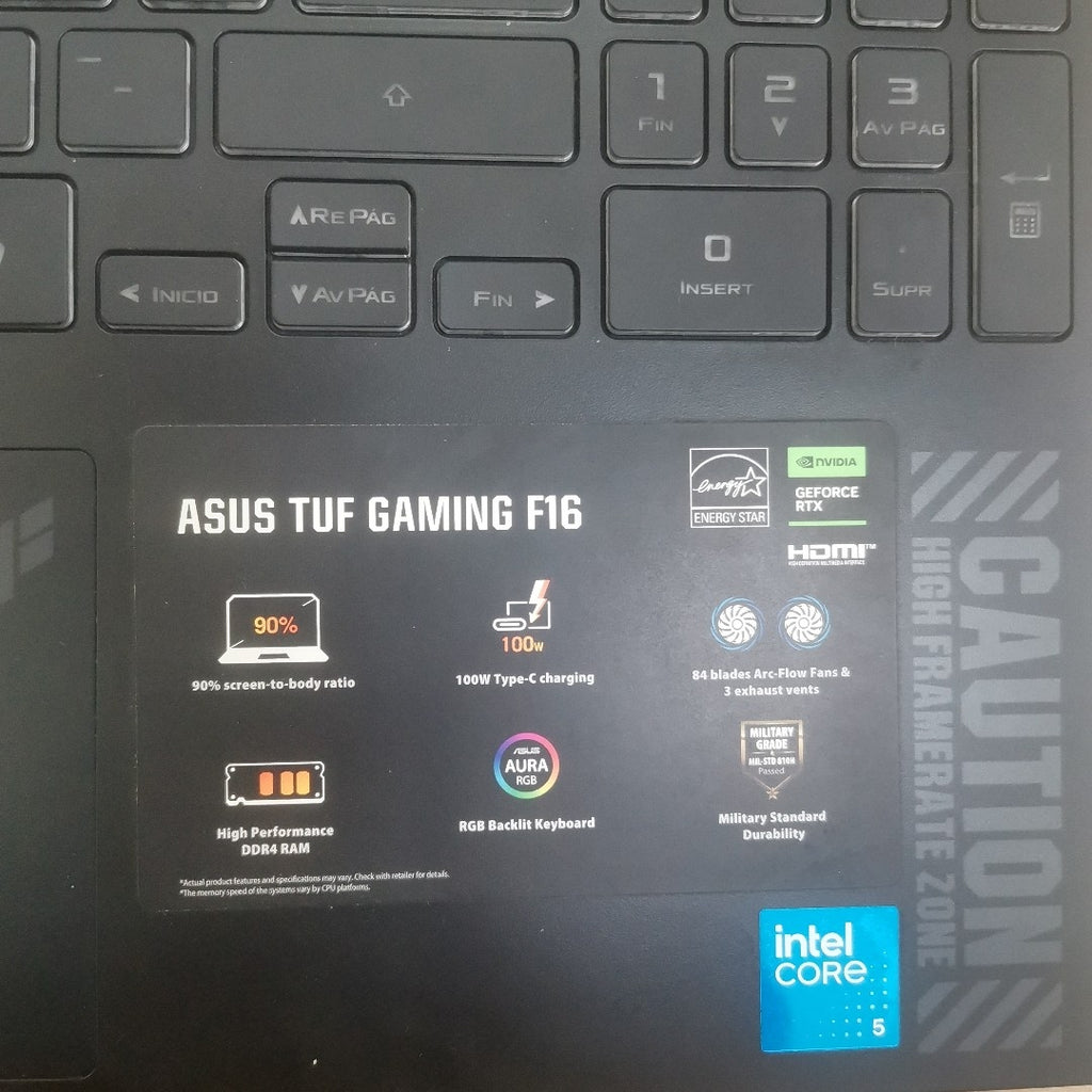 LAPTOP ASUS TUF GAMING F16 FX607VJ-RL023W (2025) 1 TB SSD 16 GB RAM (SEMINUEVO)
