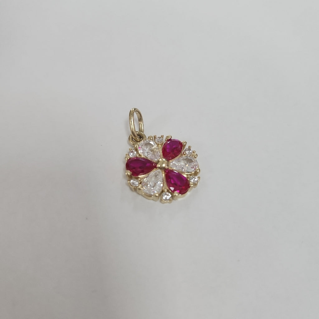 DIJE FLOR CIRCONIAS Y PIEDRAS DE COLOR 14K 2.9 GR (NUEVO)