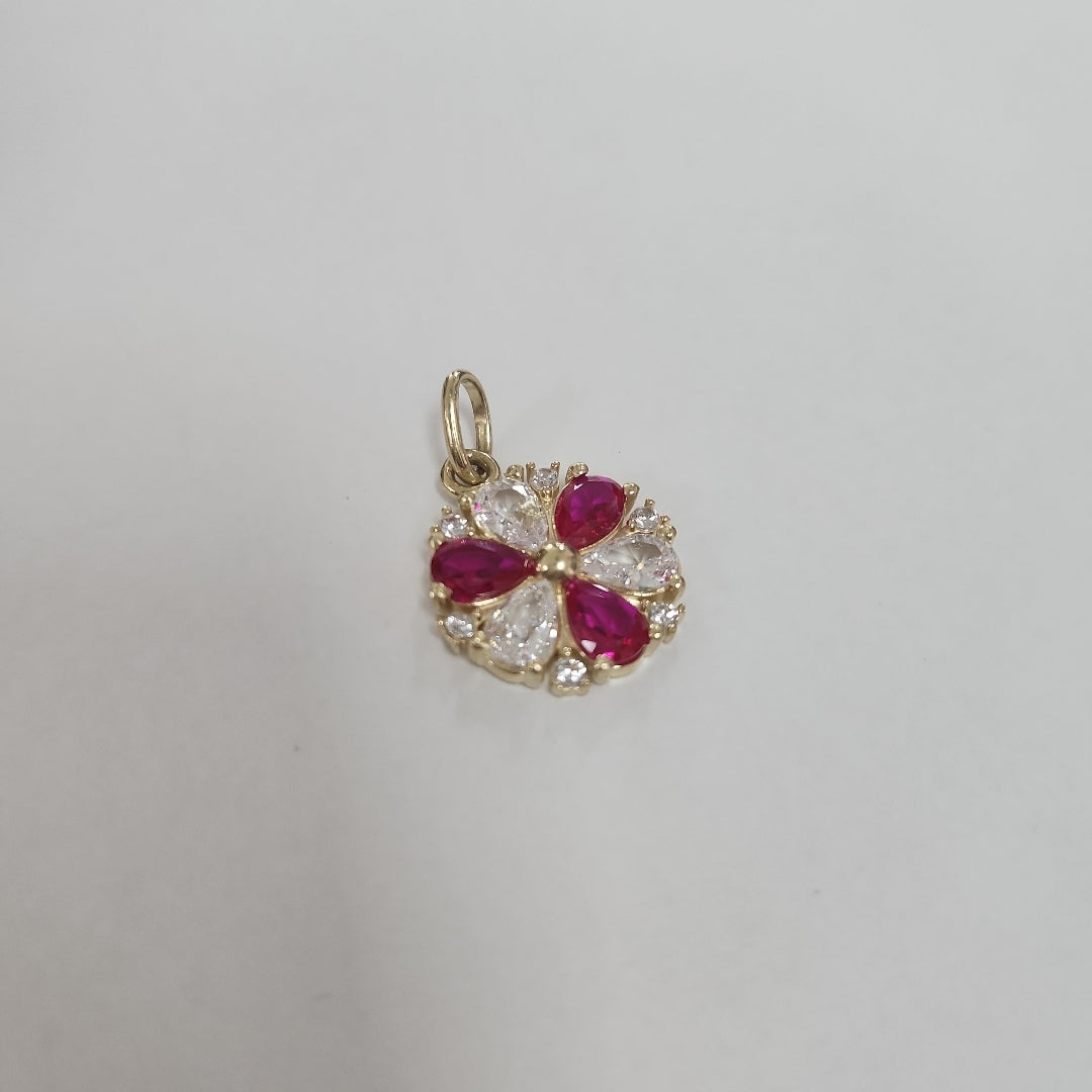 DIJE FLOR CIRCONIAS Y PIEDRAS DE COLOR 14K 2.9 GR (NUEVO)