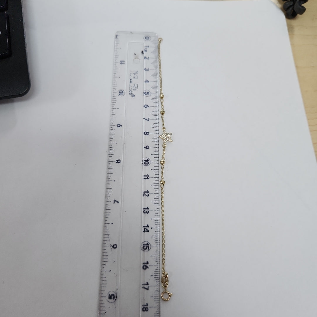 PULSERA ESPECIAL CON ESTRELLA Y CIRCONIAS 14K 18 CM 1.5 GR (NUEVO)