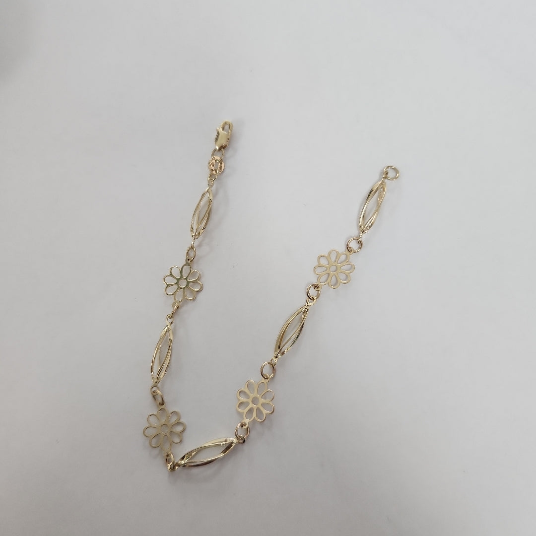 PULSERA ESPECIAL CON FLORES 14K 18 CM 2.5 GR (NUEVO)