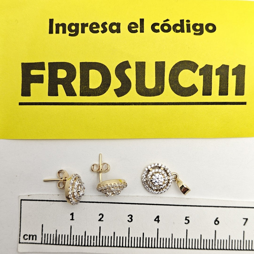 BROQUELES MEDIO ADEREZO BROQUELES Y DIJE C CIRCONIAS 14K 4.2 GR (NUEVO)