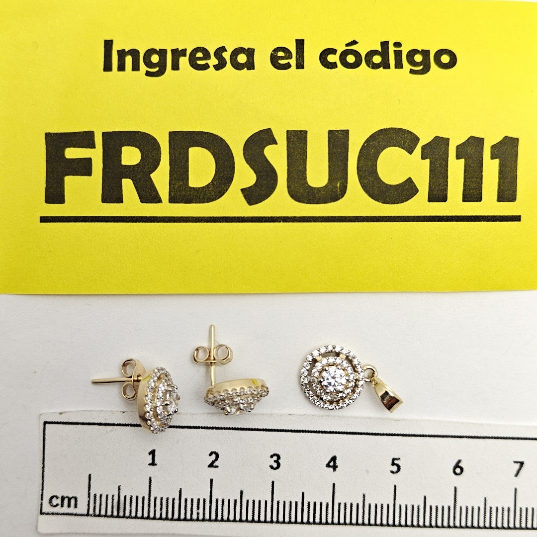 BROQUELES MEDIO ADEREZO BROQUELES Y DIJE C CIRCONIAS 14K 4.2 GR (NUEVO)
