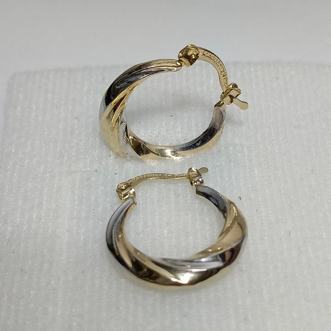 ARETES TEJIDO ARRACADA TRENZADA COMBINADA 14K 1.8 GR (NUEVO)