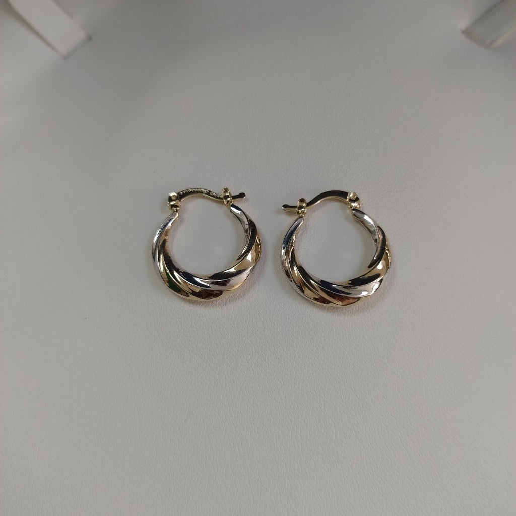ARETES TEJIDO ARRACADA TRENZADA COMBINADA 14K 1.8 GR (NUEVO)