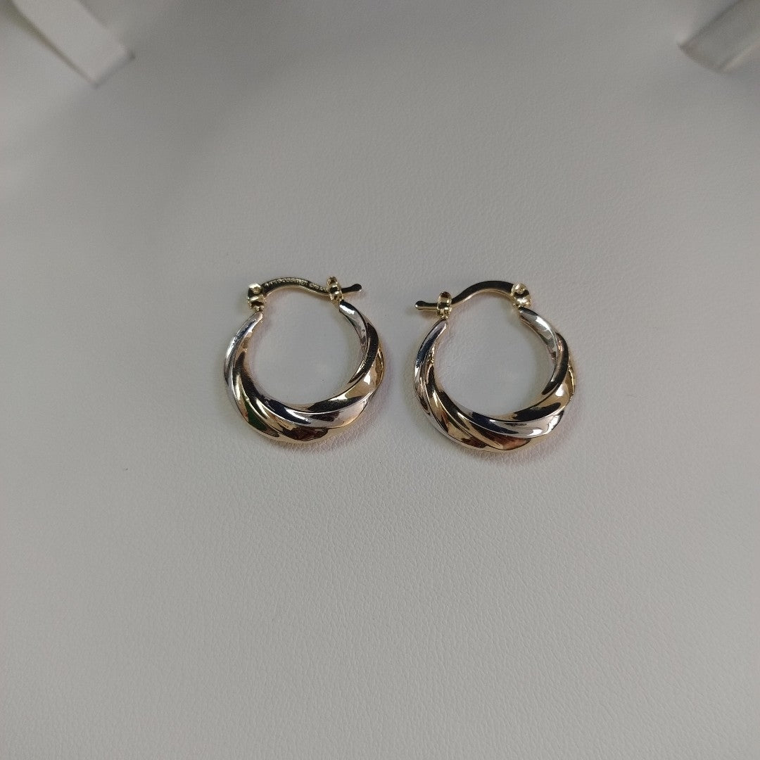 ARETES TEJIDO ARRACADA TRENZADA COMBINADA 14K 1.8 GR (NUEVO)