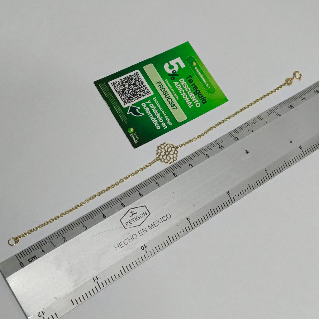 PULSERA TEJIDO ESPECIAL CON MANDALA 14K 18 CM 1.3 GR (NUEVO)