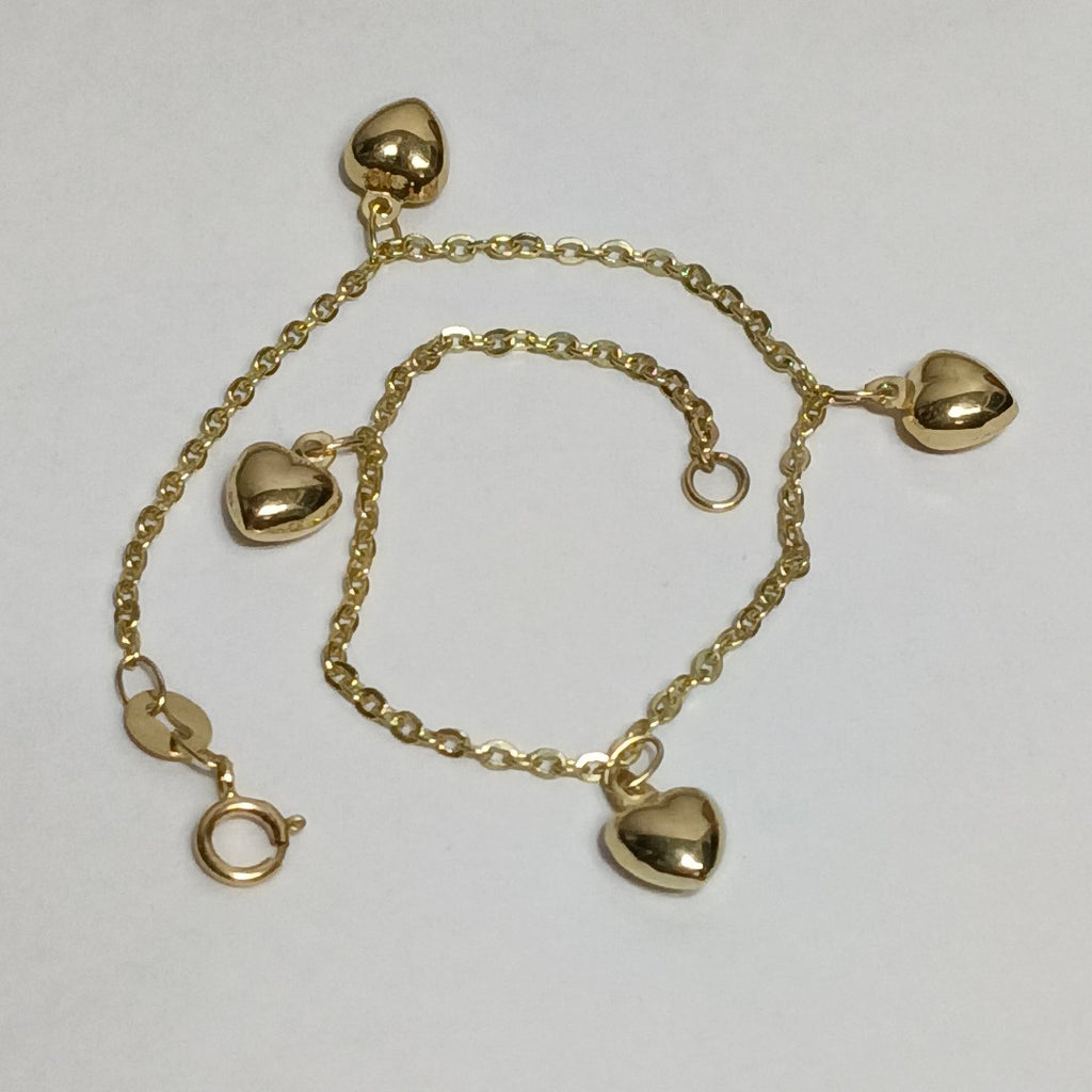 PULSERA ESP CON FIG CORAZONES 14K 18 CM 1.7 GR (NUEVO)
