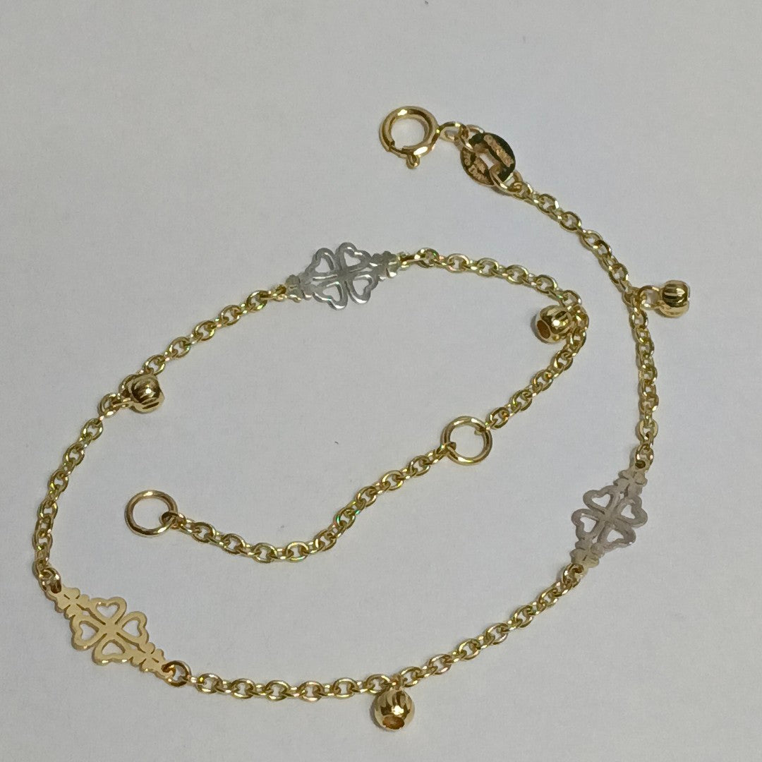 PULSERA ESPECIAL CON TREBOL 14K 18 CM 1.8 GR (NUEVO)
