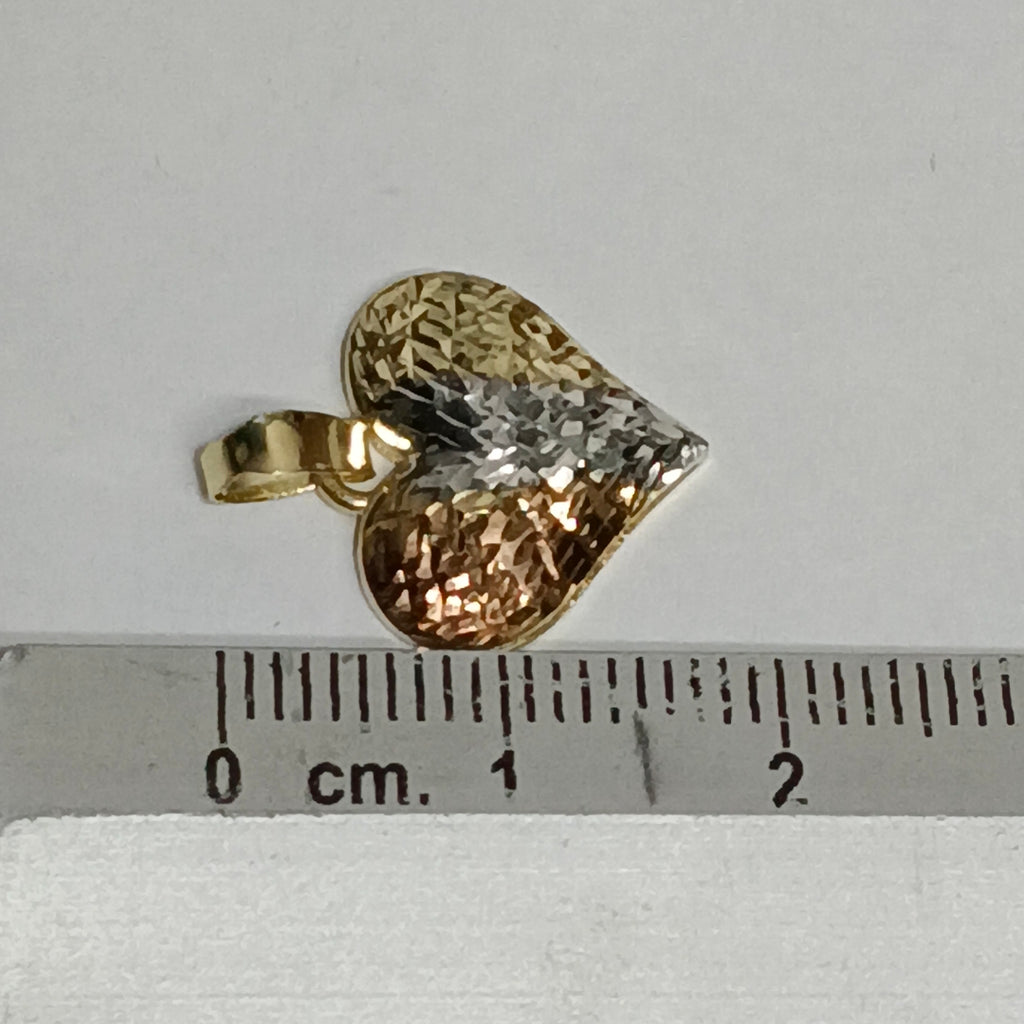 DIJE TEJIDO CORAZON LABRADO COMBINADO 14K 1.2 GR (NUEVO)