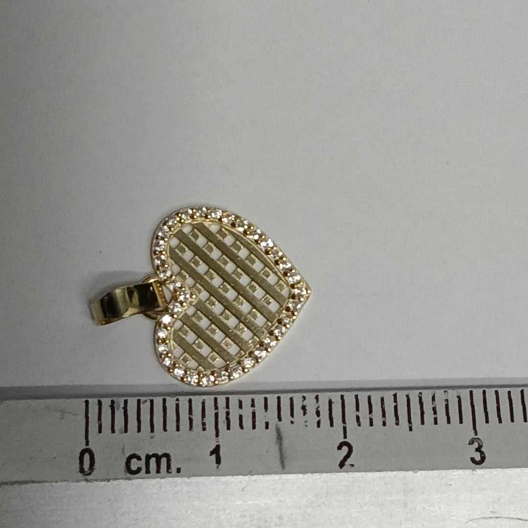 DIJE TEJIDO CORAZON CON CERCO DE CIRCONIAS 14K 1.2 GR (NUEVO)