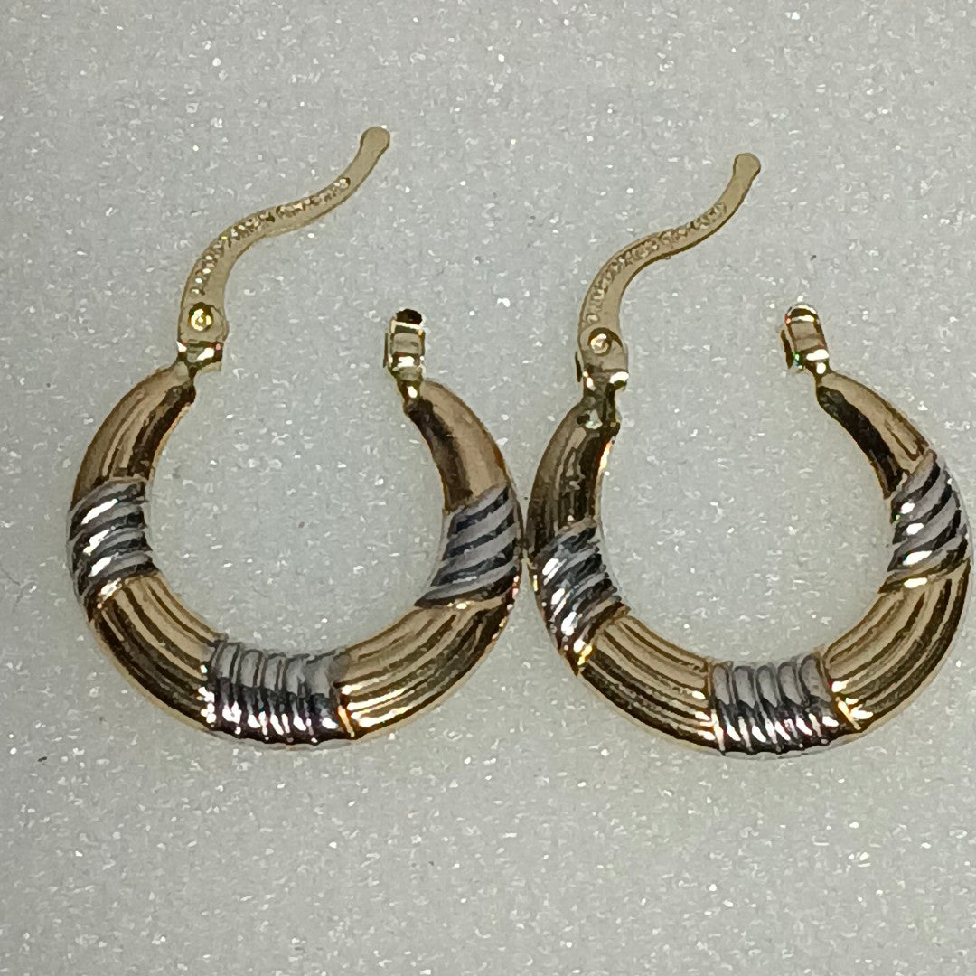 ARETES TEJIDO ARRACADAS COMBINADAS HUECAS 14K 2 GR (NUEVO)