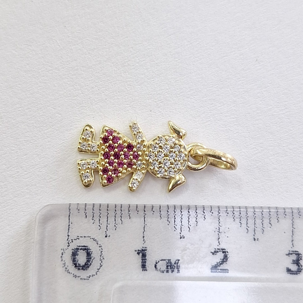 DIJE NIÑA CON CIRCONIAS Y PIEDRAS DE COLOR 10K 1.1 GR (NUEVO)
