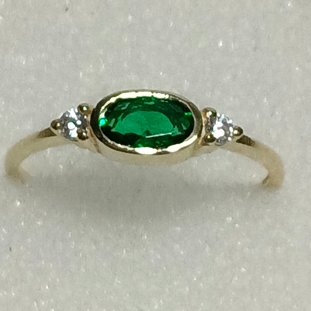 ANILLOS TEJIDO ANILLITO C CIRCONIAS Y PIEDRA VERDE 14K 7 1.1 GR (NUEVO)