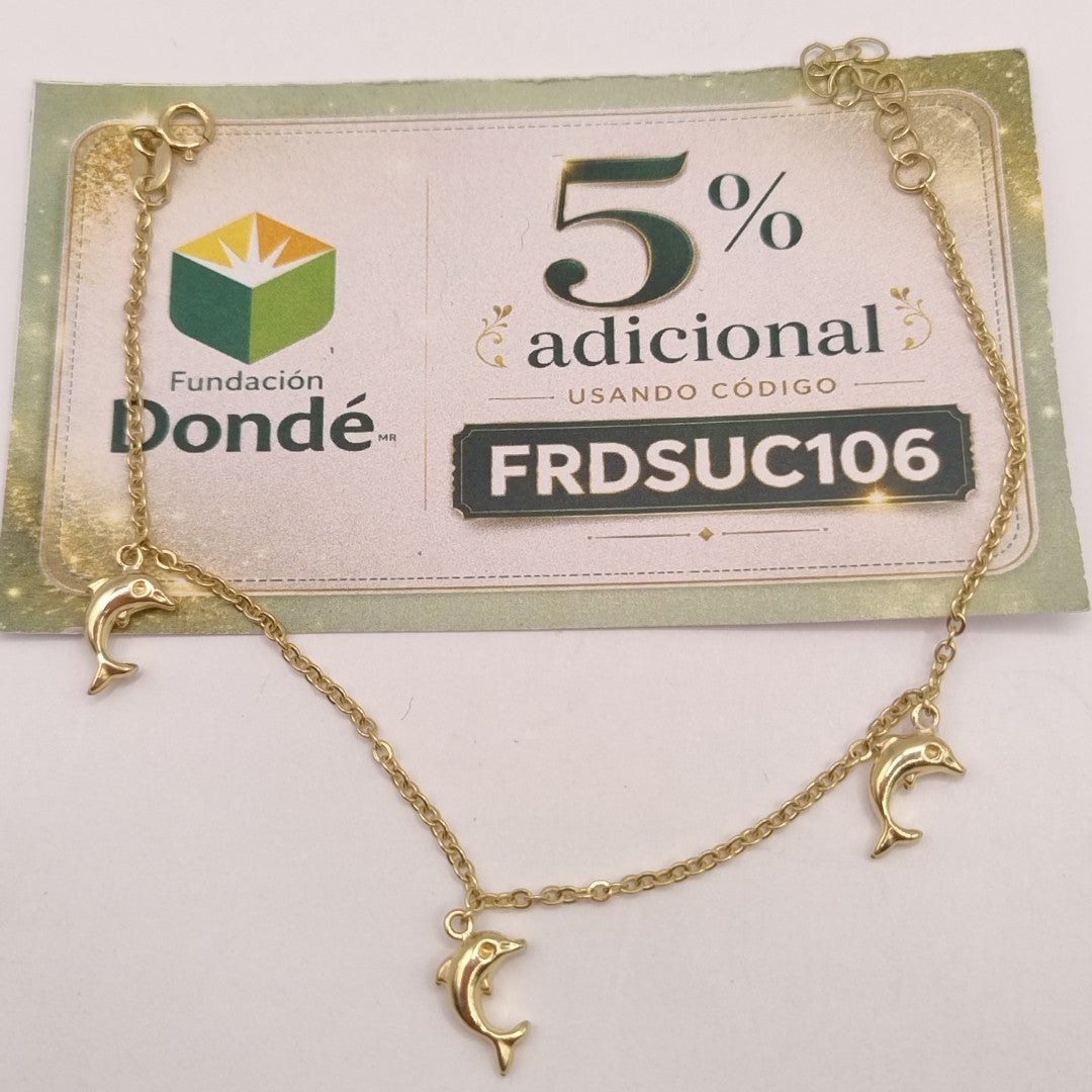 PULSERA ESPECIAL CON DIJES DELFINES 10K 18 CM 2 GR (NUEVO)