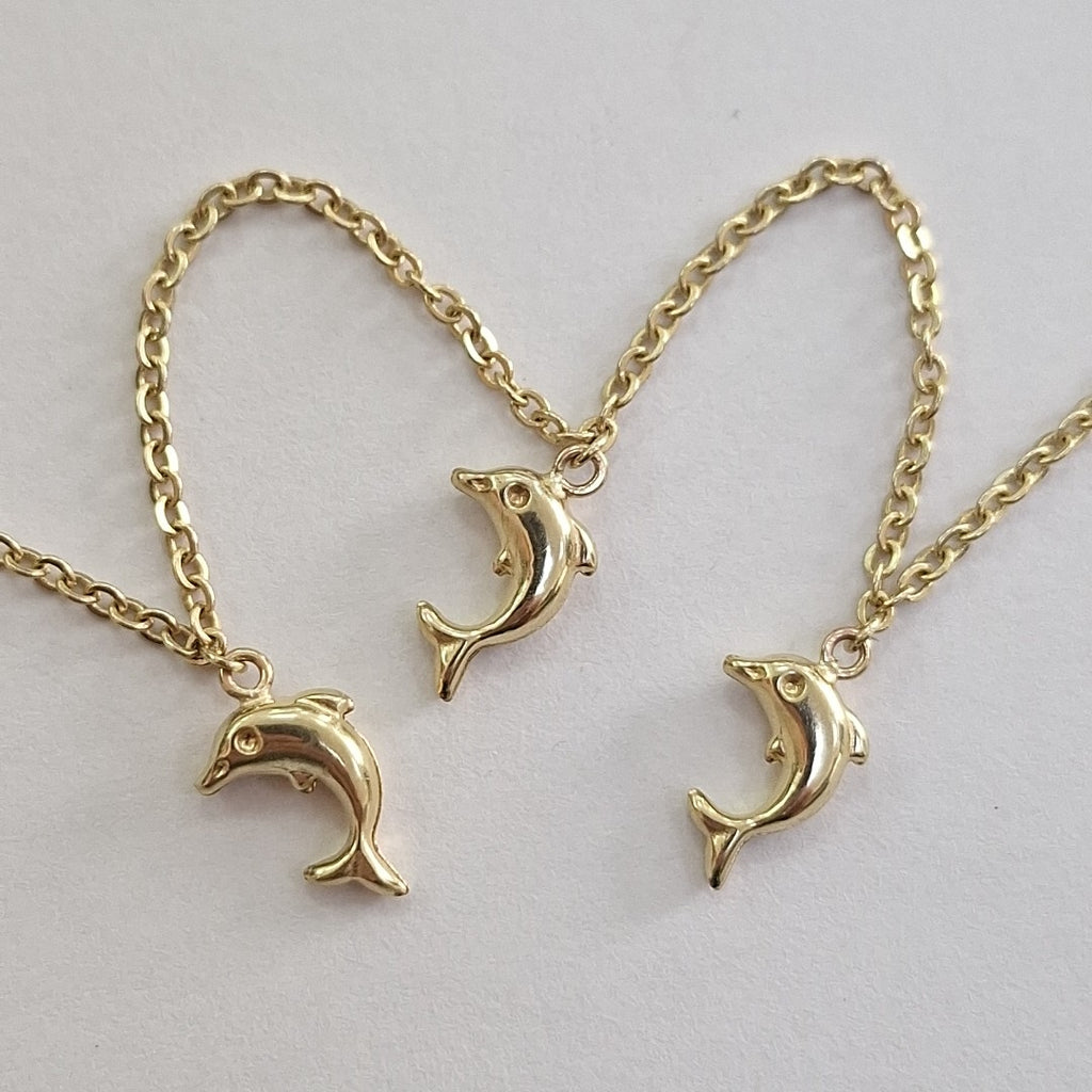 PULSERA ESPECIAL CON DIJES DELFINES 10K 18 CM 2 GR (NUEVO)