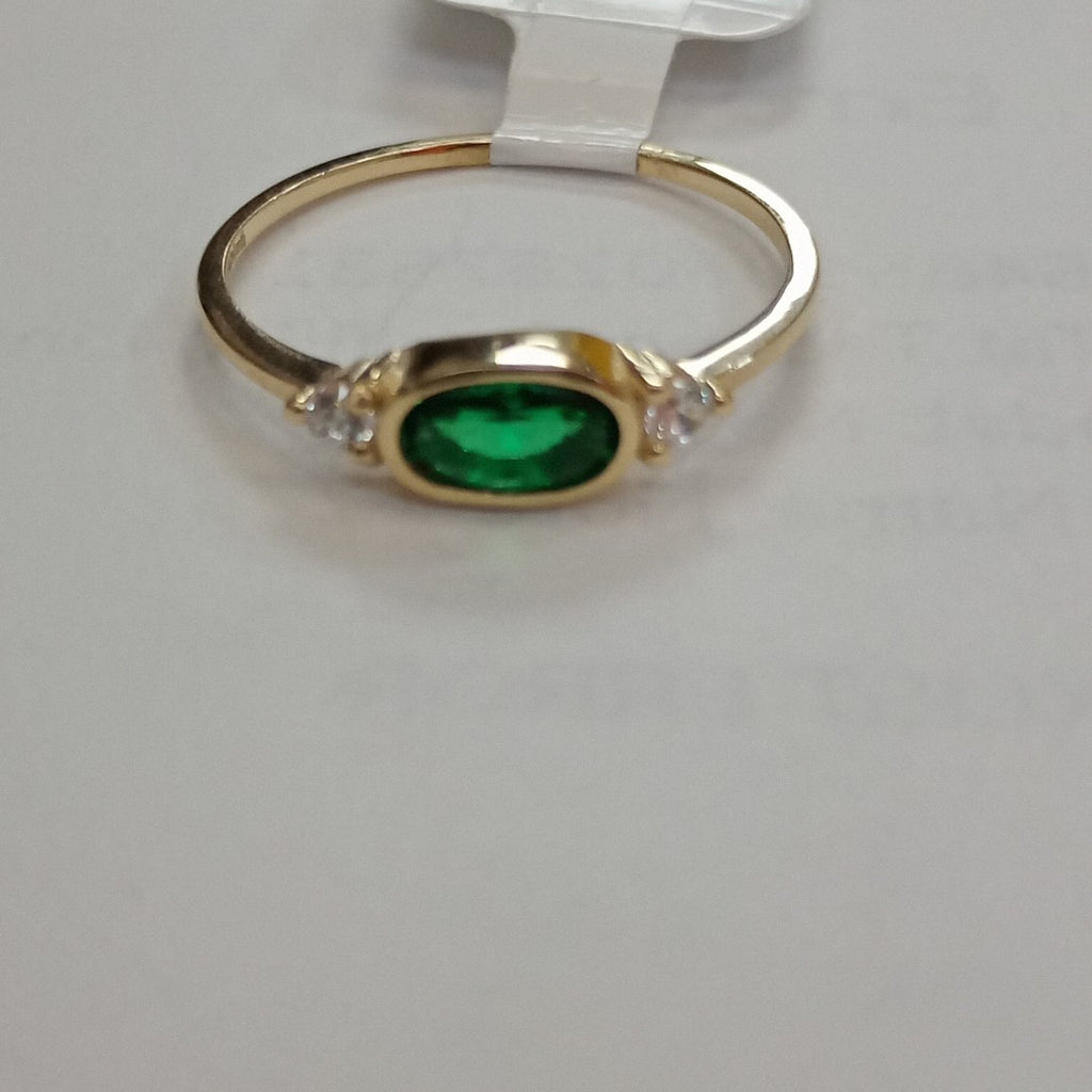 ANILLOS TEJIDO ANILLITO C CIRCONIAS Y PIEDRA VERDE 14K 7 1.1 GR (NUEVO)