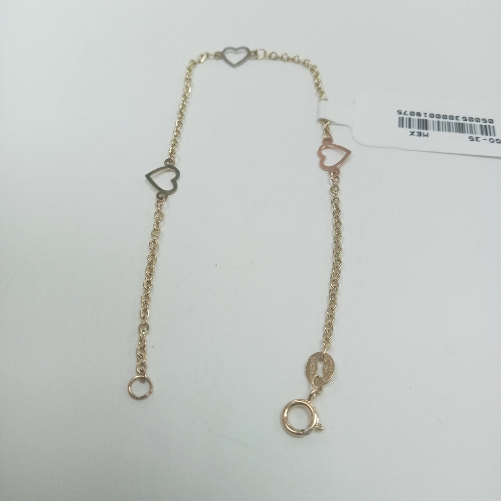 PULSERA ESPECIAL CON CORAZONES 14K 18 CM 1.2 GR (NUEVO)