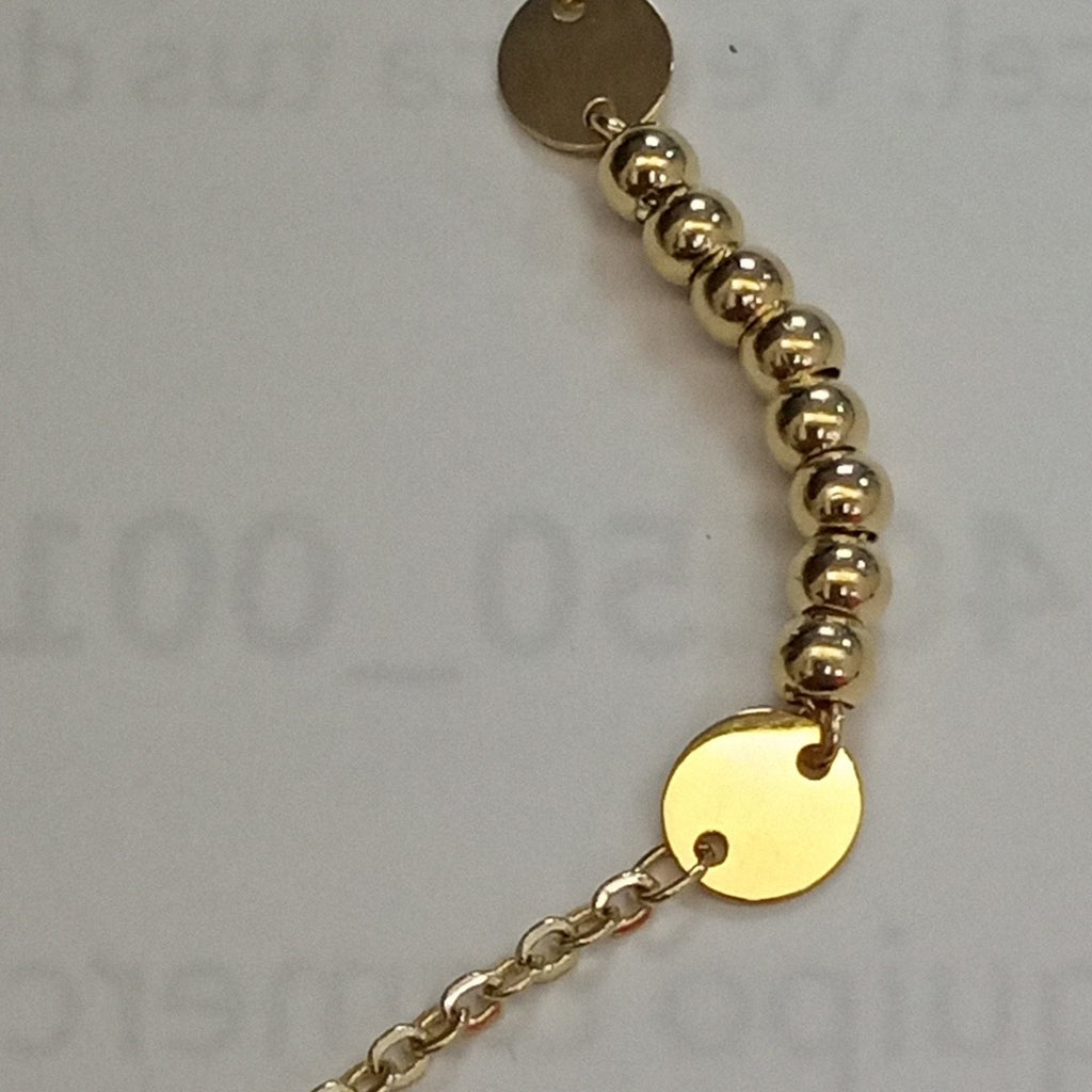 PULSERA TEJIDO ESPECIAL CON BOLITAS 14K 18 CM 1.8 GR (NUEVO)