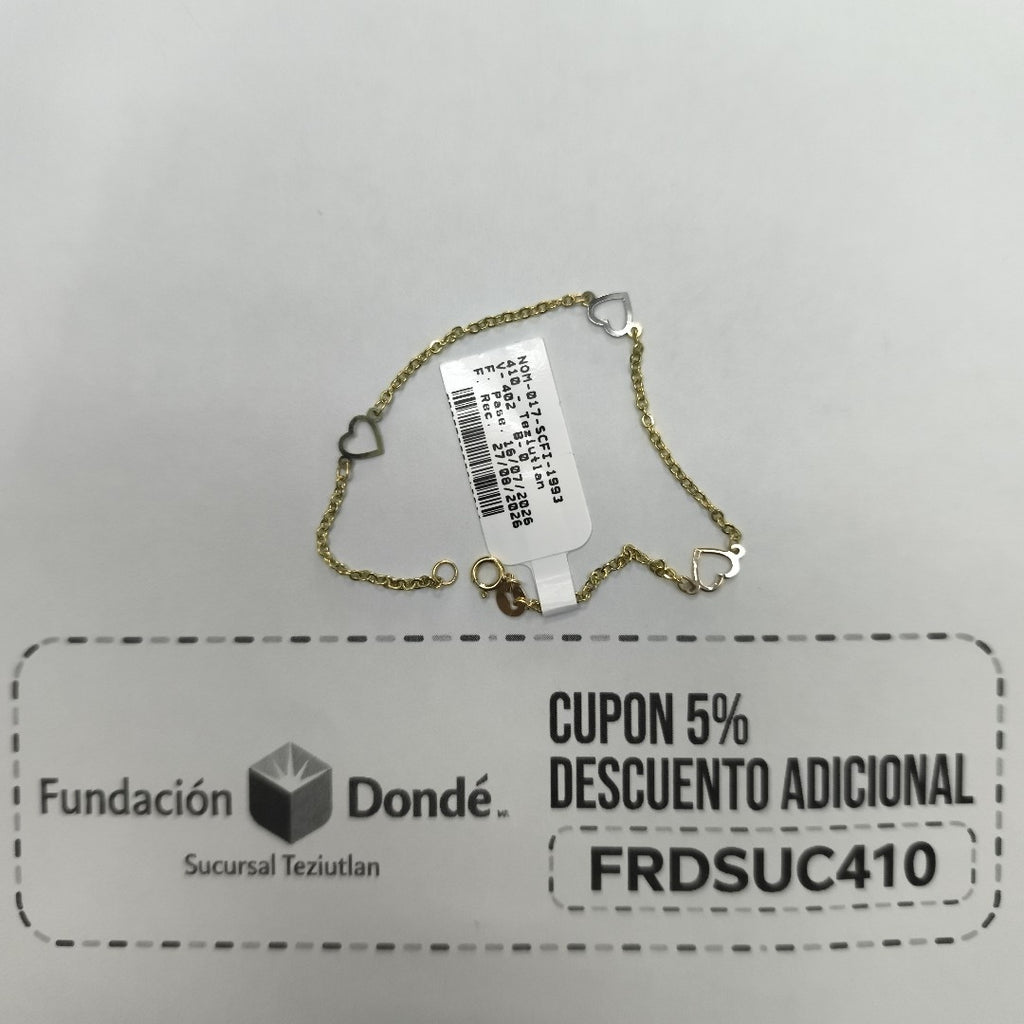 PULSERA ESPECIAL CON CORAZONES 14K 18 CM 1.3 GR (NUEVO)
