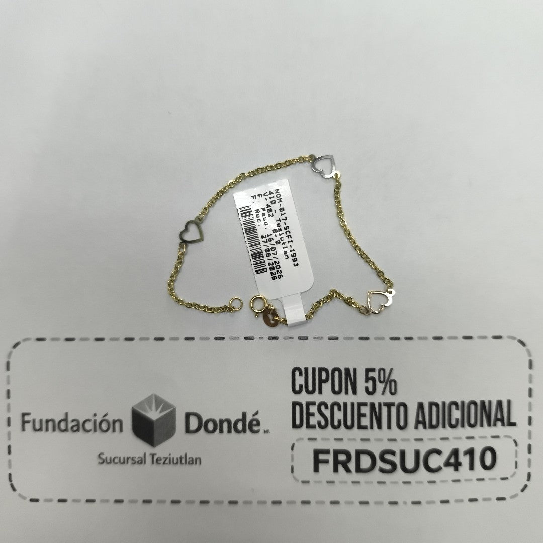 PULSERA ESPECIAL CON CORAZONES 14K 18 CM 1.3 GR (NUEVO)