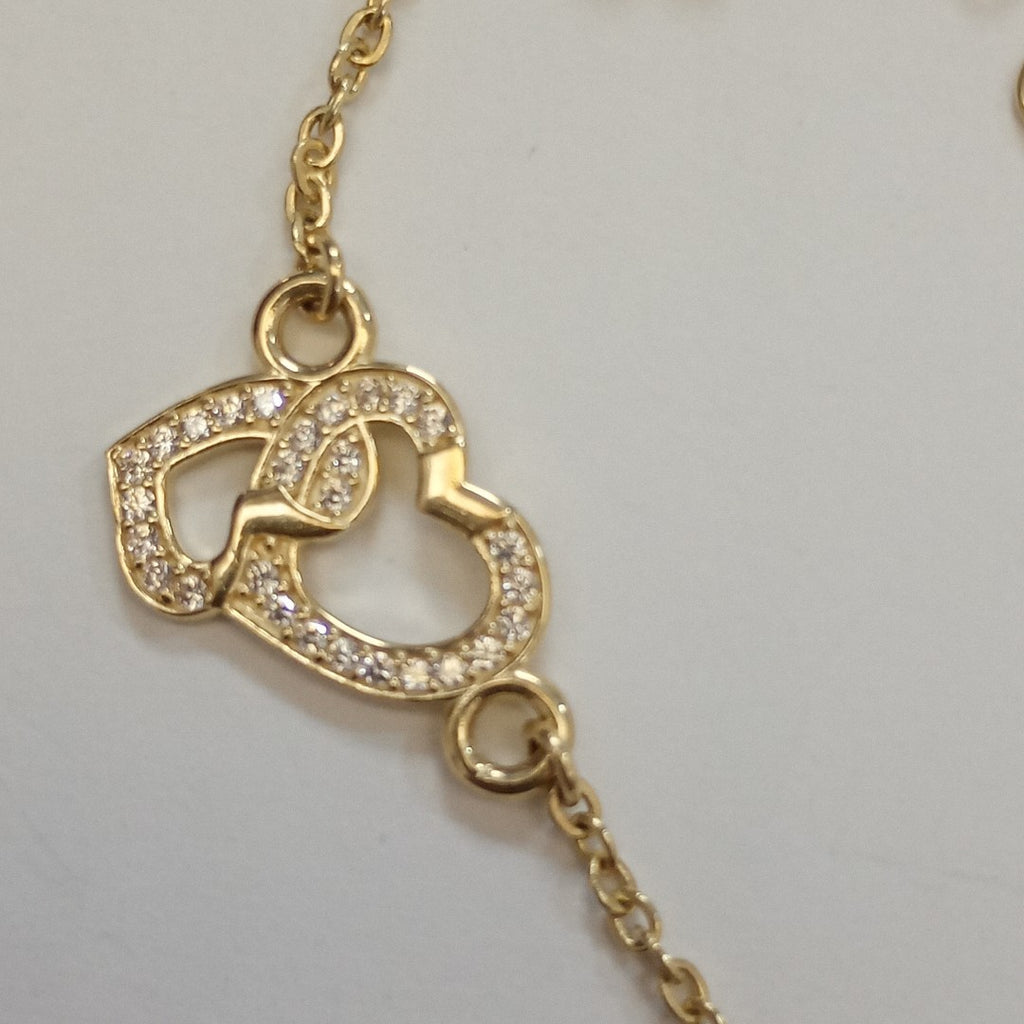 PULSERA TEJIDO ESPECIAL CORAZONES CON CIRCONIAS 14K 18 CM 2.4 GR (NUEVO)
