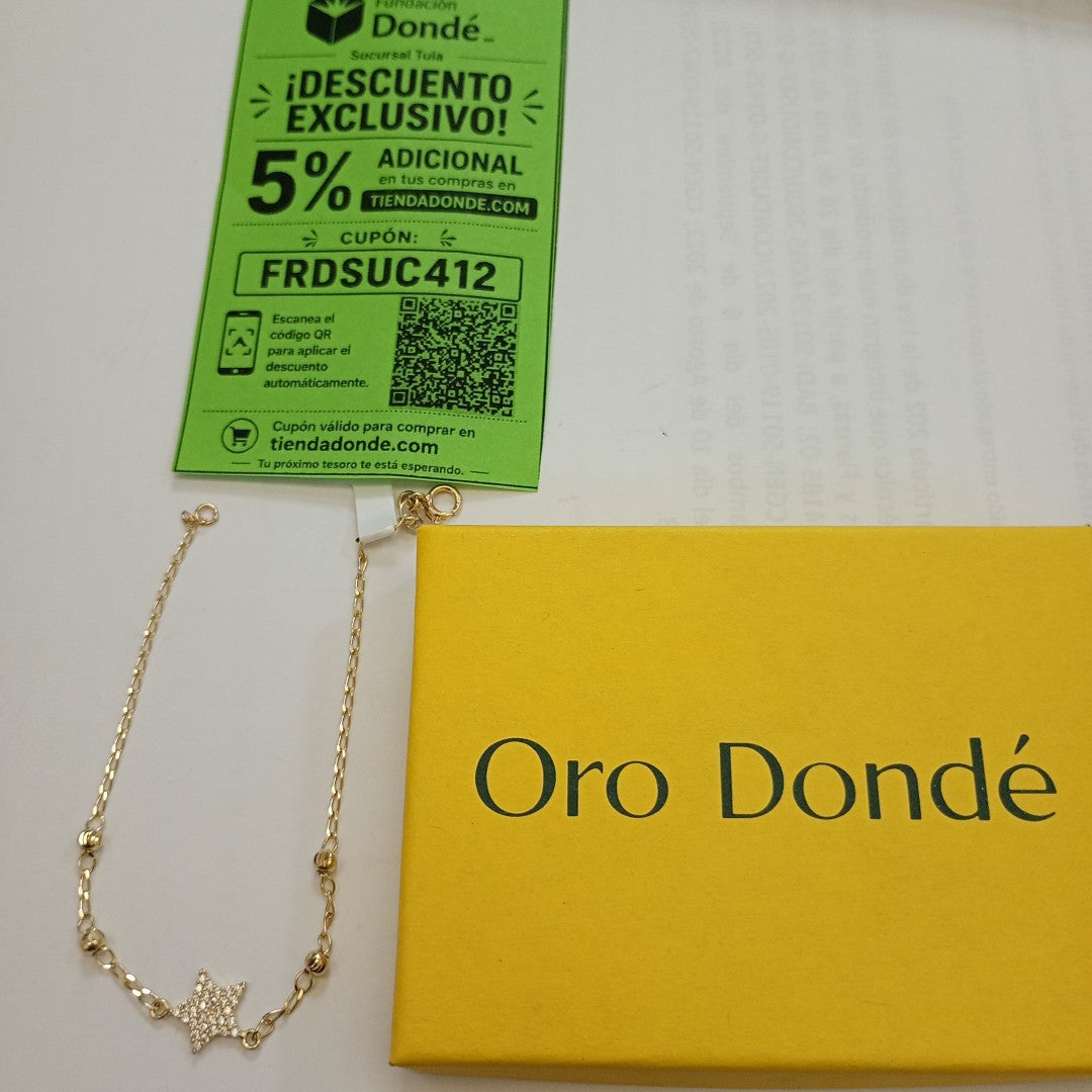 PULSERA ESPECIAL CON ESTRELLA Y CIRCONIAS 14K 18 CM 1.4 GR (NUEVO)