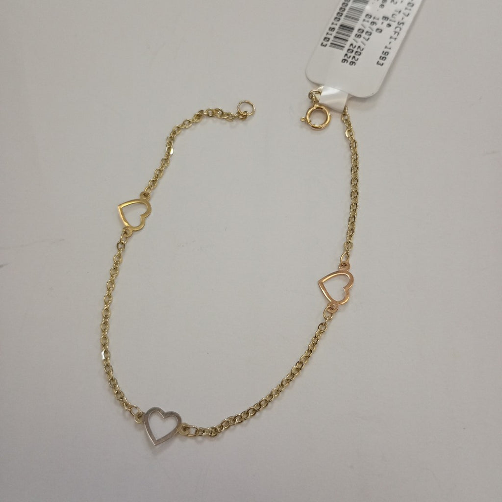 PULSERA ESPECIAL CON CORAZONES 14K 18 CM 1.3 GR (NUEVO)