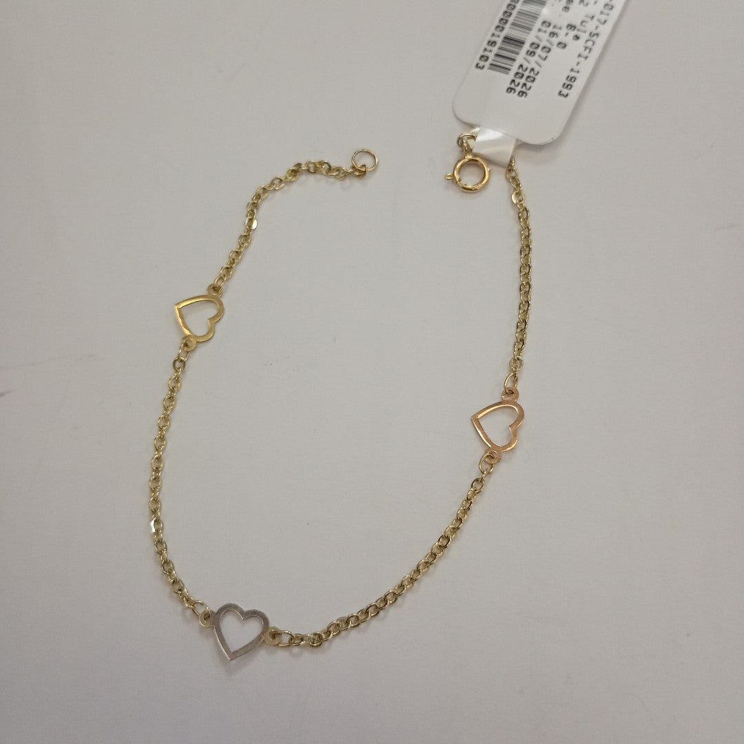 PULSERA ESPECIAL CON CORAZONES 14K 18 CM 1.3 GR (NUEVO)