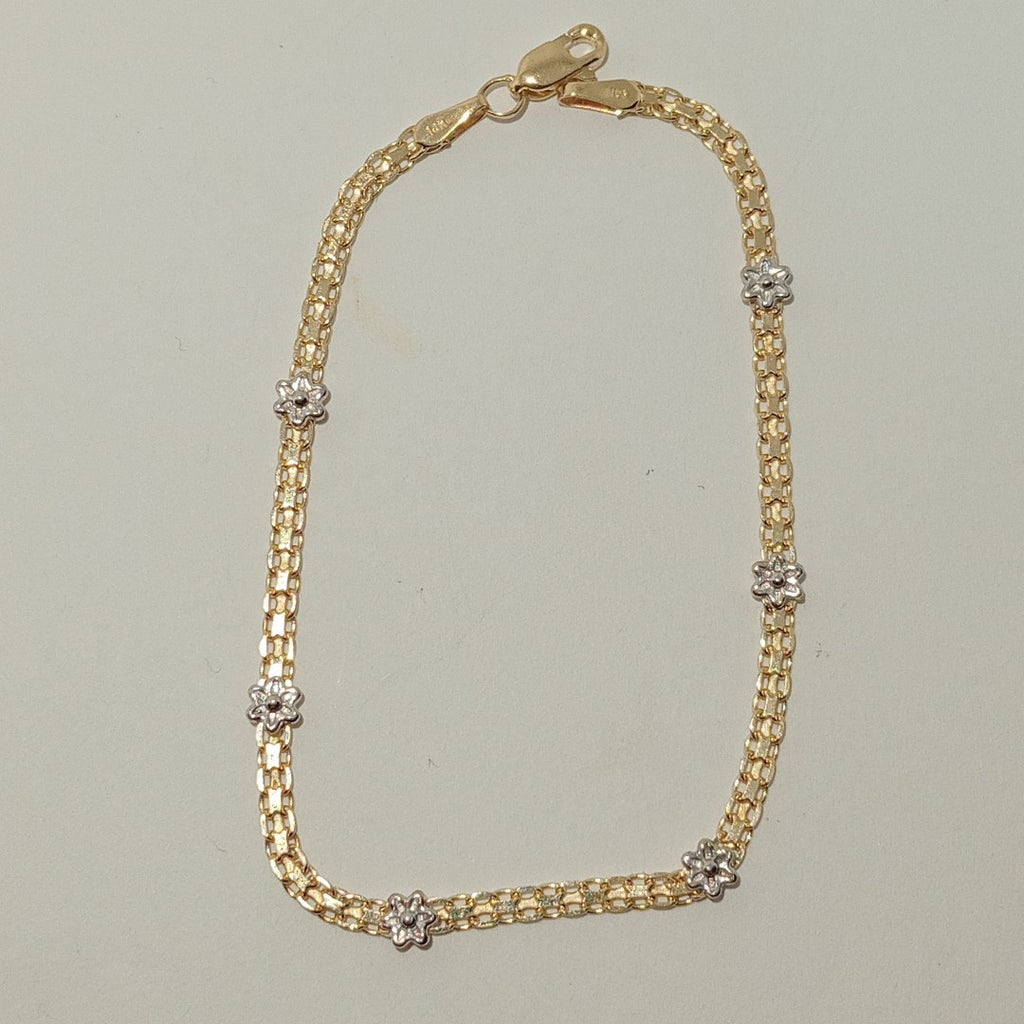 PULSERA ESPECIAL C FLORES 14K 18 CM 3 GR (NUEVO)