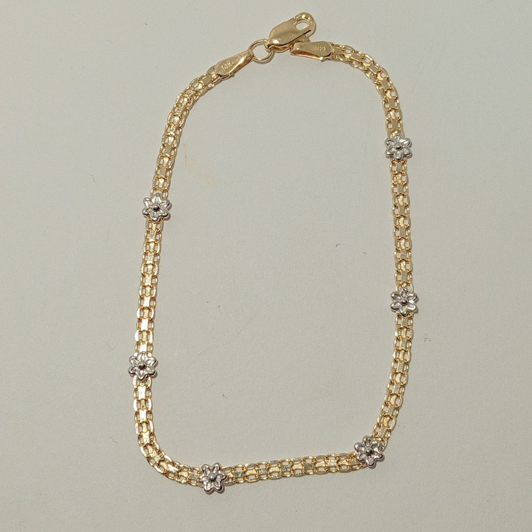 PULSERA ESPECIAL C FLORES 14K 18 CM 3 GR (NUEVO)