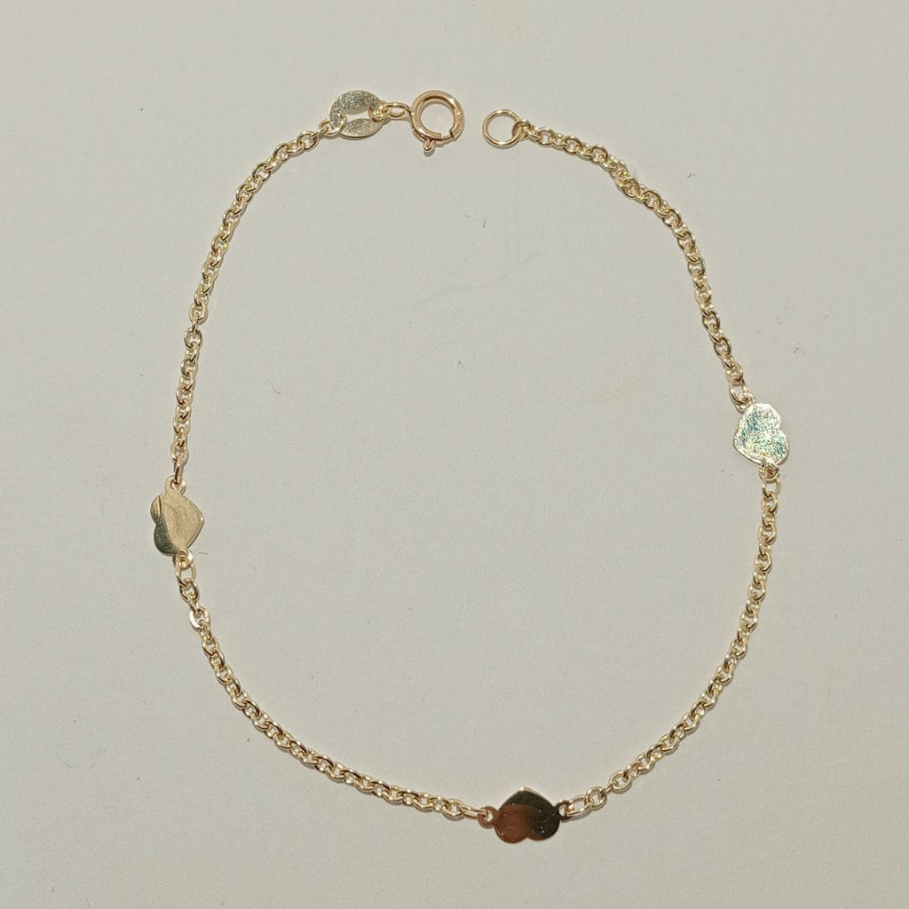 PULSERA TEJIDO ESPECIAL FIG CORAZONES 14K 18 CM 1.3 GR (NUEVO)