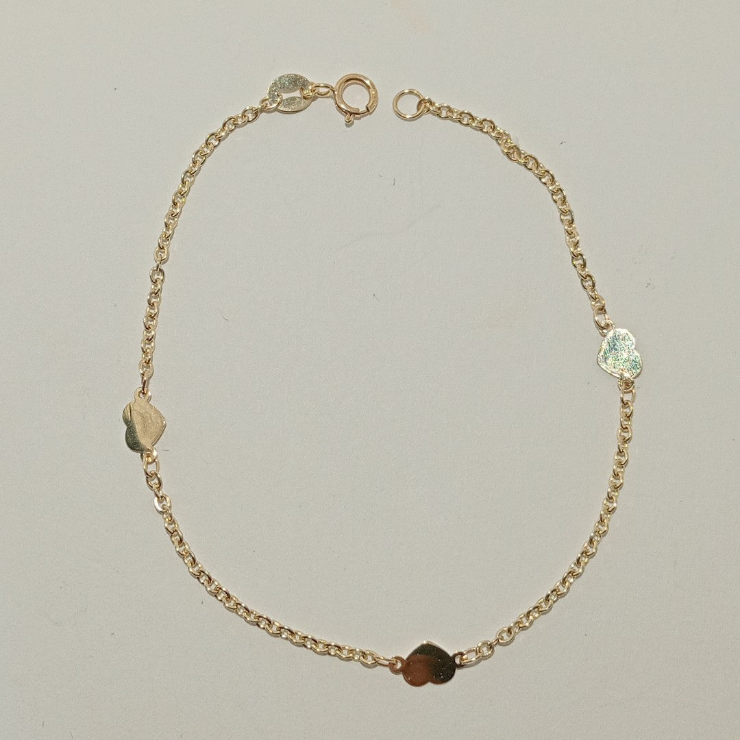 PULSERA TEJIDO ESPECIAL FIG CORAZONES 14K 18 CM 1.3 GR (NUEVO)