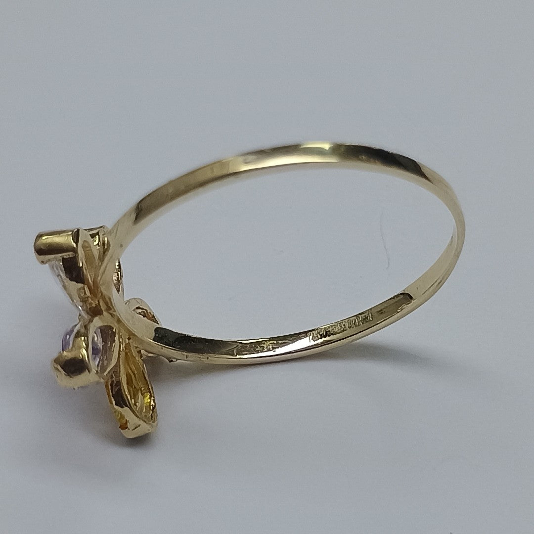 ANILLOS FLOR CON PIEDRAS DE COLOR 14K TALLA 7 1.4 GR (NUEVO)