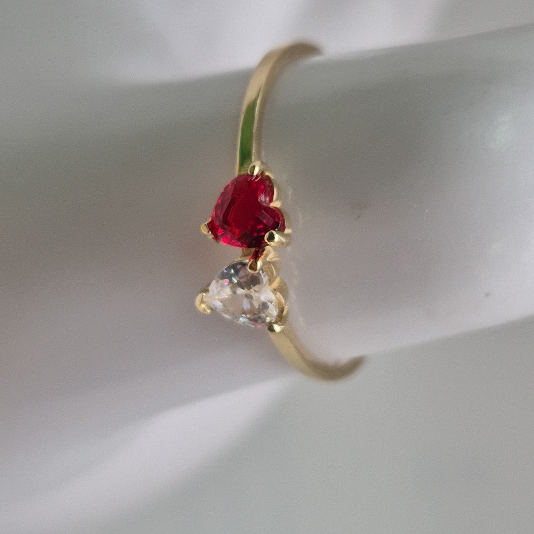 ANILLOS CORAZONES CON CIRCONIA Y PIEDRA DE COLOR 14K TALLA 9 1.2 GR (NUEVO)