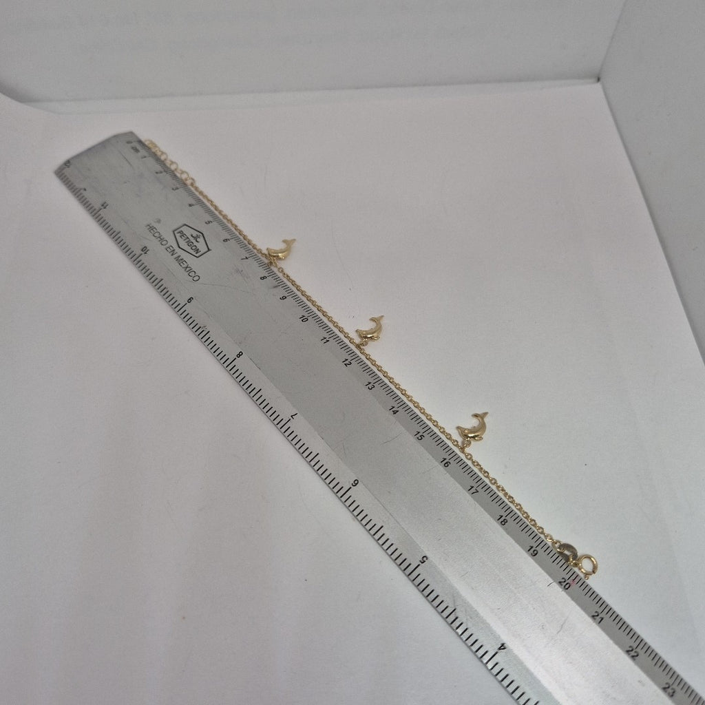 PULSERA ESPECIAL CON DIJES DELFINES 10K 18 CM 1.9 GR (NUEVO)