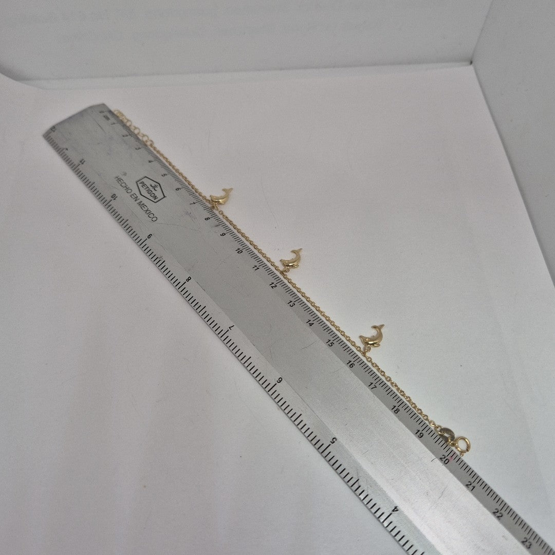 PULSERA ESPECIAL CON DIJES DELFINES 10K 18 CM 1.9 GR (NUEVO)