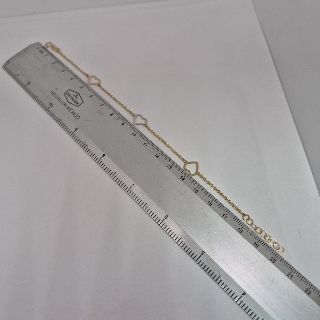 PULSERA ESPECIAL CON CORAZONES CONBINADOS 14K 18 CM 1.7 GR (NUEVO)