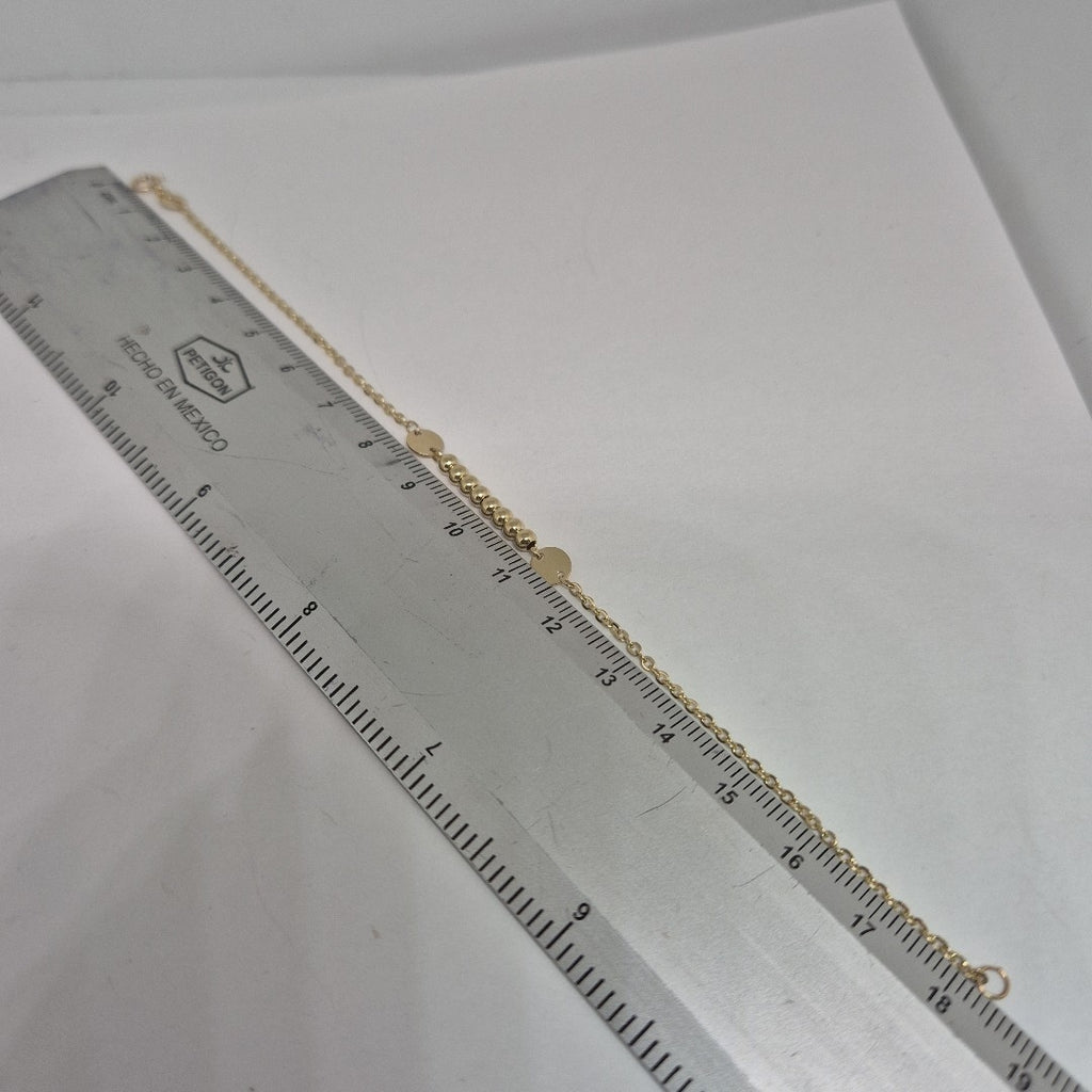 PULSERA TEJIDO ESPECIAL CON BOLITAS 14K 18 CM 1.8 GR (NUEVO)