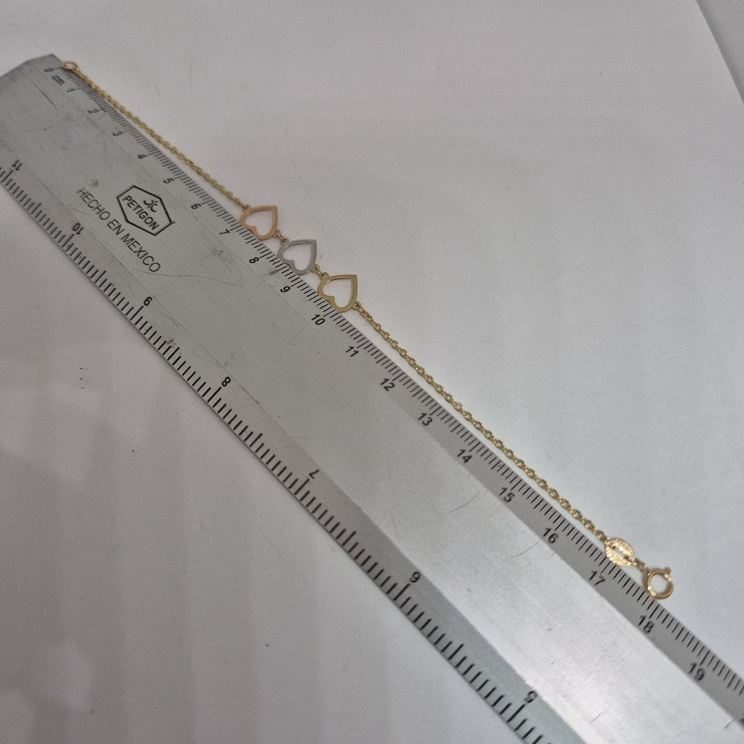PULSERA ESPECIAL CON CORAZONES 14K 18 CM 1.3 GR (NUEVO)