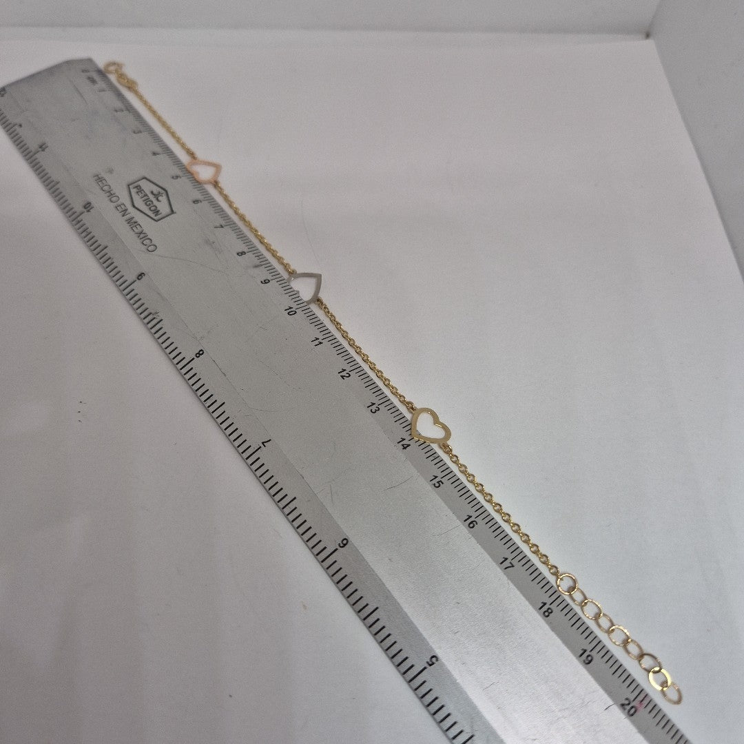PULSERA ESPECIAL CON CORAZONES CONBINADOS 14K 18 CM 1.7 GR (NUEVO)