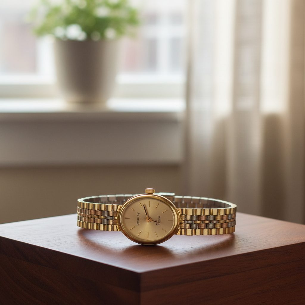 RELOJ CAJA Y PULSO ORO ORO, ORO COMBINADO 14 K 20.2 GRMS (SEMINUEVO)